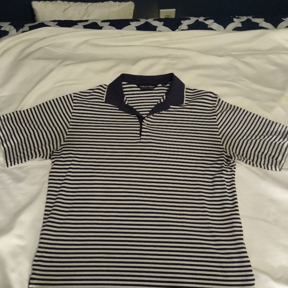 Men's s/s Polo Golf Shirt Med. Blue/White Stripes